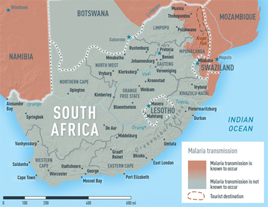 Map 3-38. Malaria in South Africa